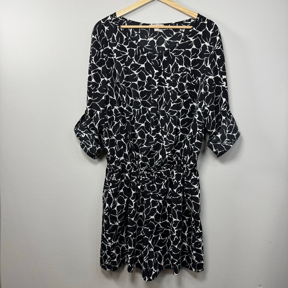 Loft Black Floral Leaf Print Romper Size 14 Dark Tropical Polished Chic Modest